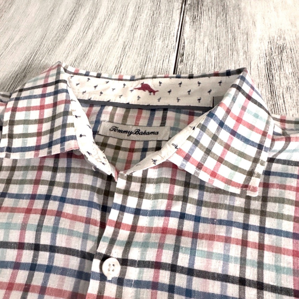 Tommy Bahama Mens‎ Multicolor Plaid Button Down Shirt Marlin Logo Medium